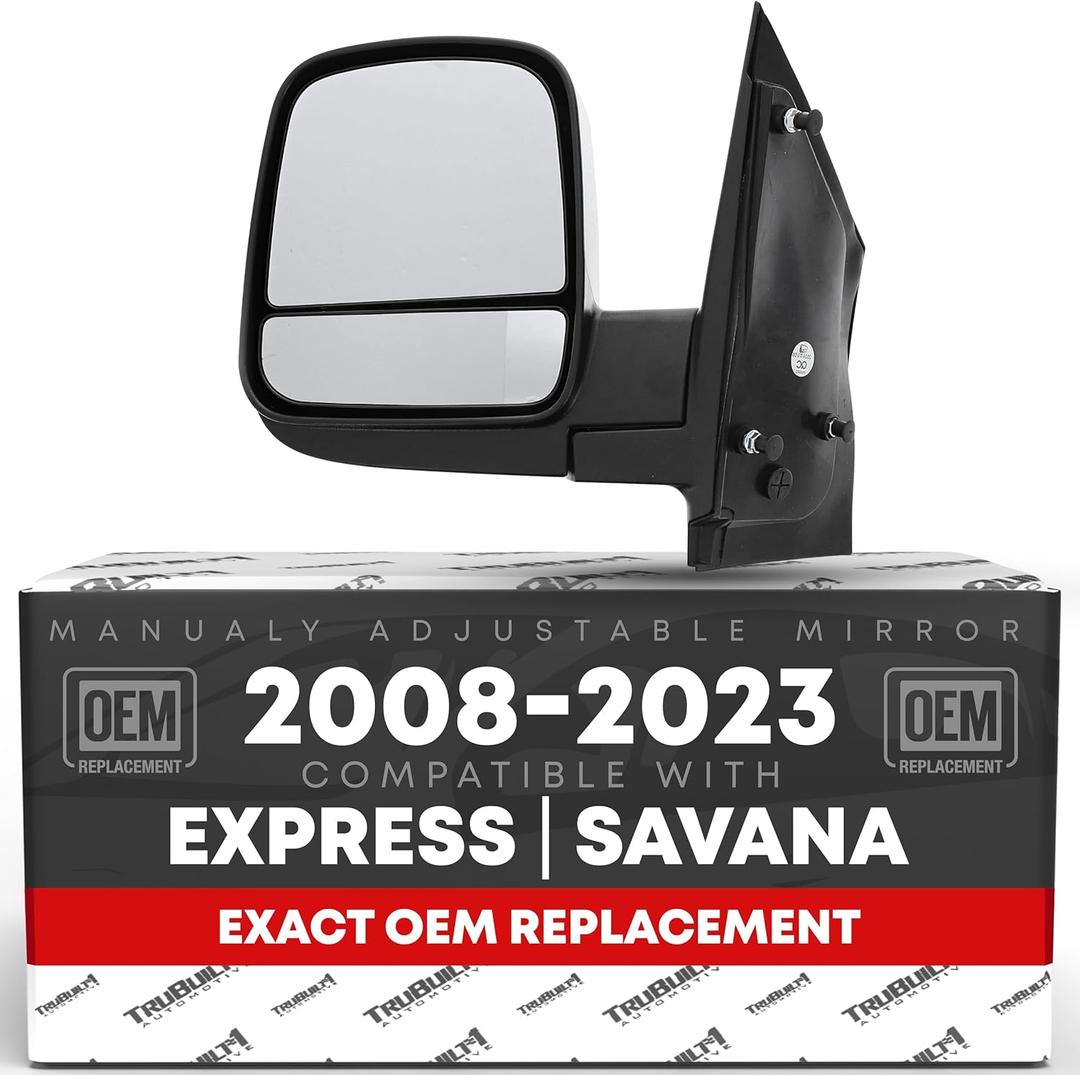 Driver Side Mirror Compatible with 2008-2015 Chevrolet Express & GMC Savana 1500, 2008-2021 Express & Savana 2500 3500, Manual Folding, Dual Glass, Textured Black - OEM 20838065, GM1320395 (Driver Side Mirror)