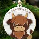 2 Layered Wooden Highland Cow Christmas Ornaments, Farmhouse Christmas Decor, Western Farm Decor Gifts for Family, Mom, Dad, Friends, Cow Farmers, Hanging on Holiday Decorations (Baby)