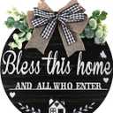 3D Bless This Home and All Who Enter Wooden Front Door Signs，Door Decorations Hanging,Christian Jesus Home Porch Wall Decor，Spring Wreaths，Door Wreaths for Front Door Outside All Season(Black)