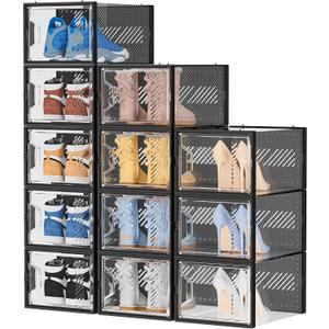 SIMPDIY Shoe Storage, 12 Pack X-Large Shoe Organizer for Closet, Shoe Boxes Clear Plastic Stackable Shoe Storage Boxes for Size 13