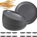 HEYCOME 12 Pcs Unbreakable Deep Dinner Plates Set, 10 inch Reusable Plastic Wheat Straw Plates, Microwave and Dishwasher Safe Plate for Kitchen, Lightweight Plate for Dessert, BPA Free, Dark Gray