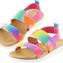 Girls Sandals Open Toe Kids Summer Flat Sandals Casual Fashion Dress Shoes with Elastic Straps, 2