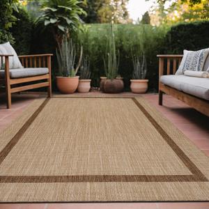 Bordered Outdoor Rug 5x7 Washable Outside Carpet for Indoor Patio Porch Waterproof Easy Cleaning Non Shedding Area Rugs Jute Beige - Nut Brown 5 x 7 (7' x 5' (Rectangular), Bordered - Natural)