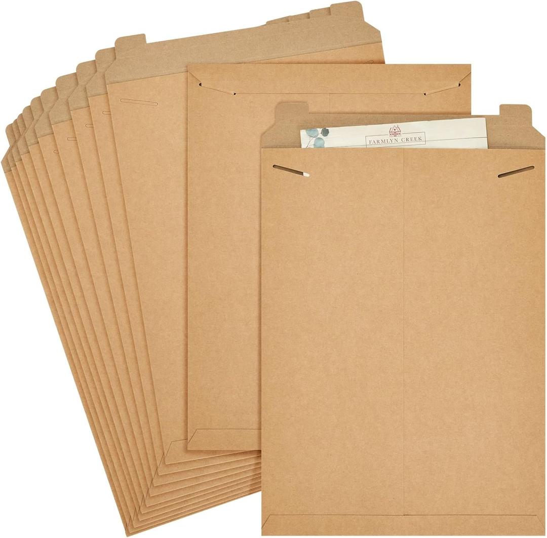 Juvale Rectangular Flat Mailers - Heavyweight 450 GSM Stock & Art Mailers - Poster Mailer Envelopes for Prints & Documents - Adhesive Flap Closure & Mailing Envelopes - 13 x 18 in, Brown, Pack of 25