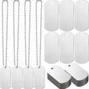 WILLBOND 50 Pieces Military Army Dog Tags Metal Blanks Tags Stamping Sublimation 2 x 1 Inch with Hole 11.8 Inch Chain for Stamping Engraving DIY Craft Army Themed Birthday Parties