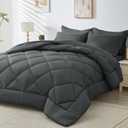 HEVUMYI 7 Pieces Queen Comforter Set, All Season Reversible Bed in a Bag Queen, Ultra Soft Queen Bedding Set with Grey Comforter, Flat Sheet, Fitted Sheet, Pillowcases, Pillow Shams, Dark Grey (Dark Gray)