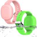 [2 Pack] Silicone Bracelet for Tile Mate 2024, Waterproof Protective Hidden Holder for Tile Life360 Mate Tracker Silicone Tile Mate Accessories for Child/Teen/Elderly (Pink & Green)