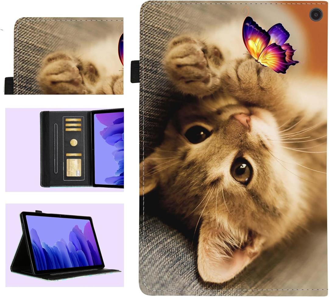 Case for All-New Fire HD 10 Tablet (11th Generation 2021 Release) & Fire HD 10 Plus Auto Sleep/Wake with Elastic Band Multi-Angle Viewing Protective Slim Flip Folio Stand Cover. (Cat Butterfly)