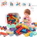 78 Pcs Top STEM Soft Building Block Sets for Kids Aged 18 months to 6 years.Mega Blocks for Baby.Large Construction Stacking Block Toys for Toddler to Improve ImaginationCreativityHands-on Ability (Pink Red Blue Purple Orange Green Yellow)