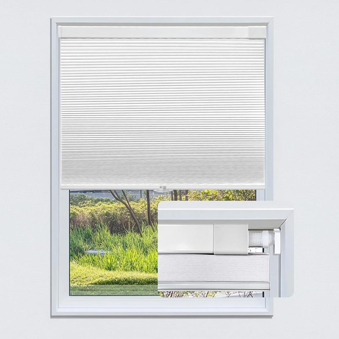 Cordless Cellular Shades, Top Down Blackout Blinds for Windows, No Drill No Tools Installation, Thermal Insulated Noise Reduction, Easy to Install Cellular Shade (34" W x 48" H (White))