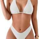RoseSeek 2 Piece Bikini Sets Triangle Halter Top High Cut Brazilian Bottom Swimsuit Summer Beach Swimwear, M