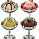 Ice Cream Cups Set of 4 Stainless Steel Dessert Bowls with Pedestal Base, Footed Bowl Lotus Design, Silver Bowls for Ice Cream, Yogurt, Fruit, Sundae