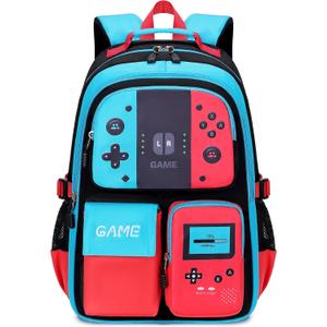 Boys Backpack Kids Bookbag TeensSchool Bag Luminous Game Large Capacity Bag(Blue/Red)