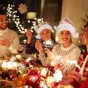 SATINIOR Adult Santa Hat Unisex Christmas Hat Santa Claus Cap Christmas Cap with Lining and Plush Brim for Xmas Women Men (adult size (12-14), Rose Gold Sequins)