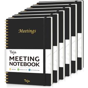 Taja 6 Pack of Meeting Notebook for Work Organization - Work Planner Notebook with Action Items, Agenda Planner for Note Taking, 160 Pages (6.9" X 9.9") Project Organizer for Men & Women - Black