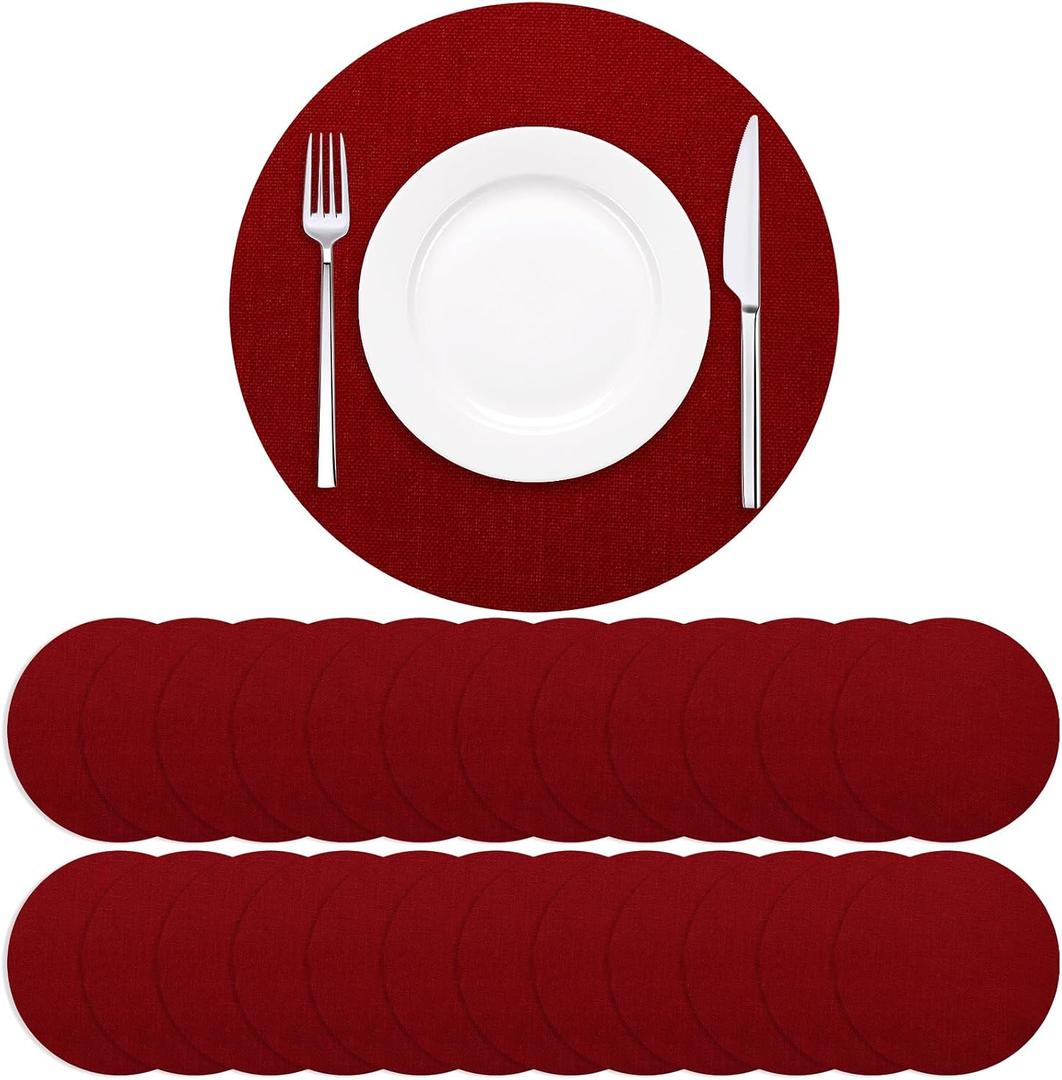 Soleebee 50 Pack Disposable Placemats, Red Round 13 Inch Table Mates, Charger Doilies Table Placemates for Wedding Birthday Party Dining Table Holiday Home Decoration
