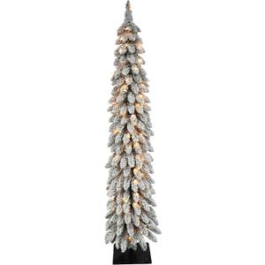 Puleo International Pre-Lit 5' Flocked Pencil Alpine Artificial Christmas Tree with 70 Lights