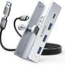 ORICO USB Hub 3.0, Clamp USB Hub with Extra Power Port, 3 USB-A Data Ports, USB-C Port for Monitors, Desks(Silver)