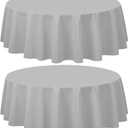 CXPSINC 2 Pack Premium Disposable Plastic Tablecloth 84" Round Table Cover for Birthdays Weddings Christmas Anniversary (Silver Grey)