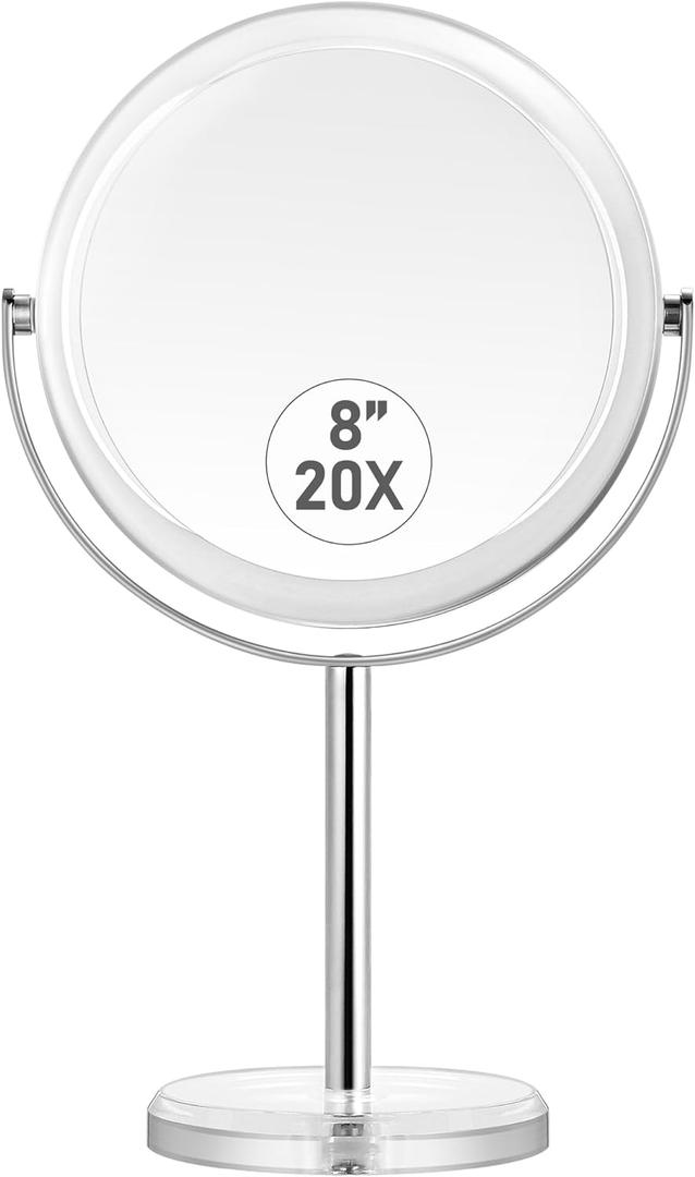 MIYADIVA 20X Magnifying Makeup Mirror,Double Sided 1X & 20X Magnifying Mirror with Stand,Tabletop Magnified Vanity Mirror with 360Rotation for Bathroom or Bedroom 7.8 Inch