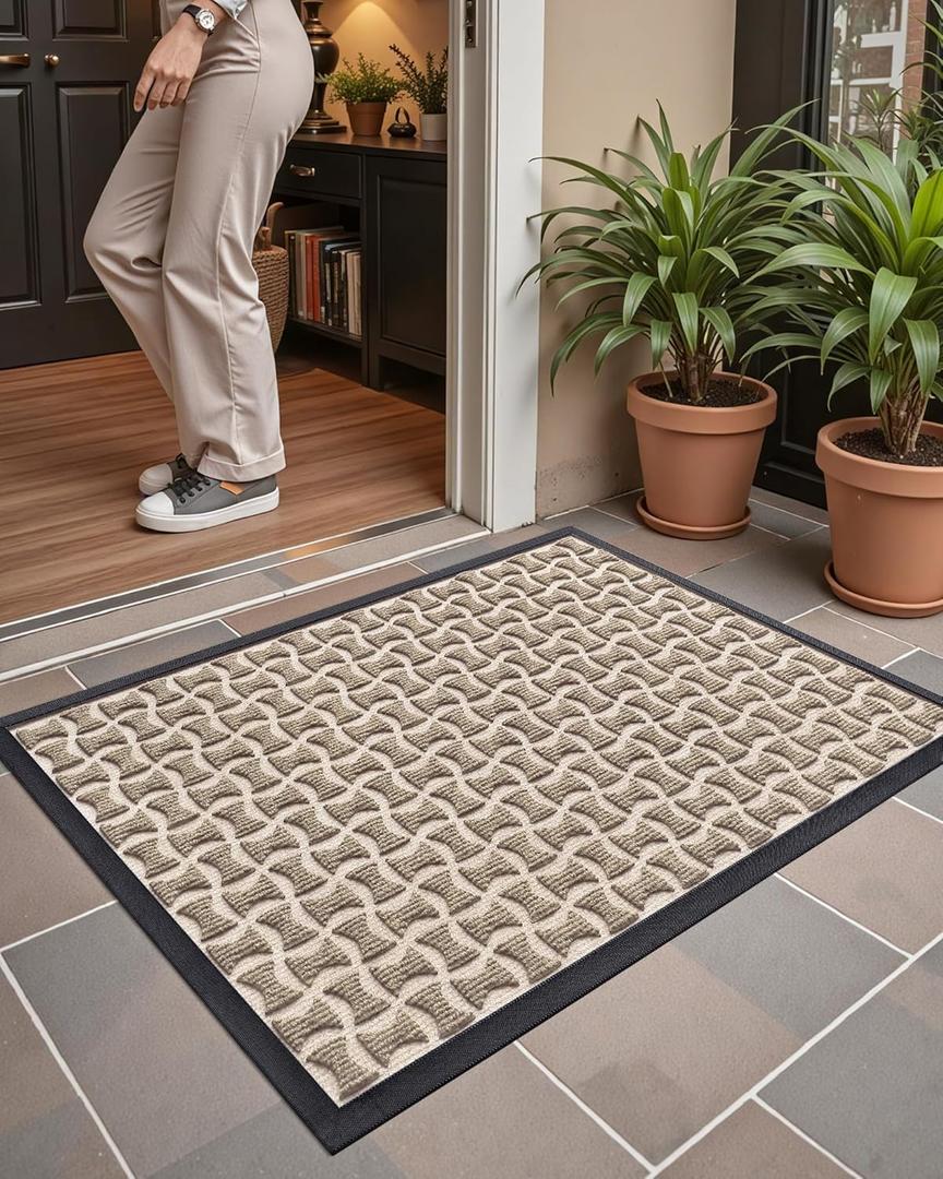 Color&Geometry Front Door Mat Outside Entrance, All-Season Heavy Duty Outdoor Door Mat for Patio Waterproof, Welcome Mat Doormat Outdoor Entrance Non Slip with Rubber Backing, Khaki 24''x36''