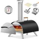 Multi-Fuel Pizza Oven Outdoor, 12" Portable Wood and Gas Fired Pizza Oven with Thermometer,Gas Hose & Pizza Stone,Heats up to 1000F,Stainless Steel Pizza Oven for Backyard or Camping (Black)