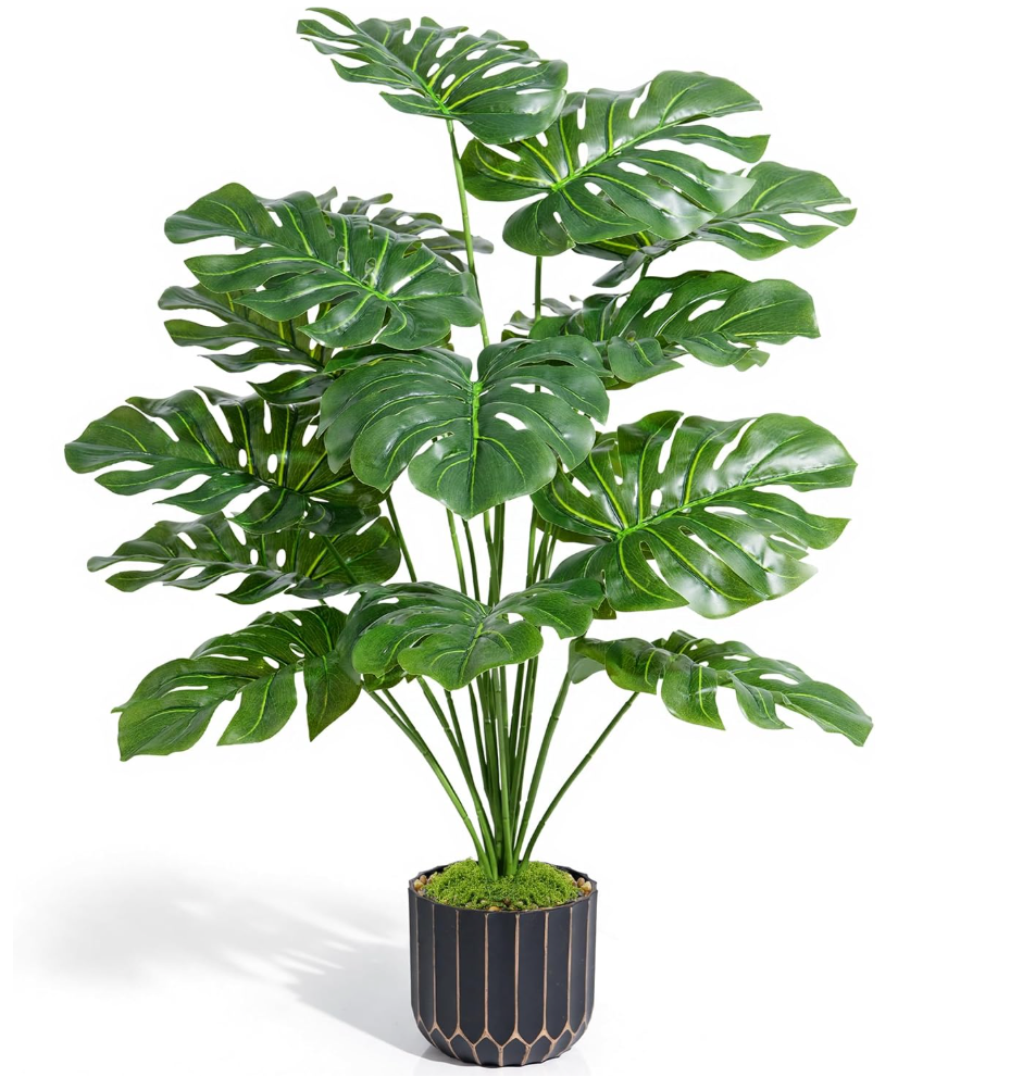 florisso 28" Artificial Monstera Plant Tall Fake Faux Plants Indoor Outdoor Tree for Living Room Home House Decoration