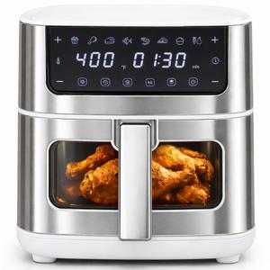 Simple Deluxe 8-in-1 Air Fryer 6.34 Qt, Digital Preset Airfryer with Visible Window, Nonstick and Dishwasher-Safe Basket, Air Fry, Chicken, Pizza, Dehydrate, Fries, 90-Min Timer, 1700W, White