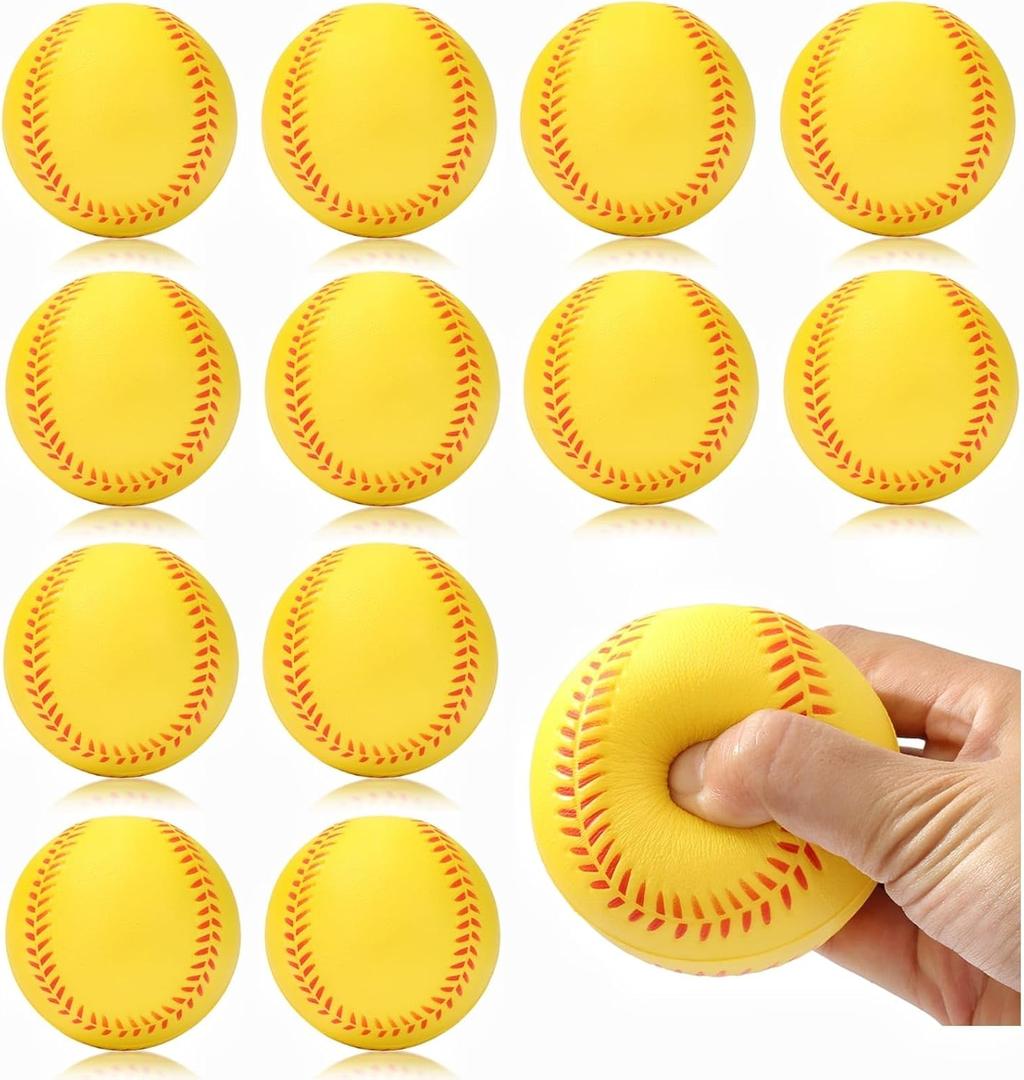 12 Pack Foam Baseballs Softballs Foam Training Ball for Kids Beginners, 9 inch Practice Baseballs Tballs, Safe Throwing, Catching and Batting Practice (Yellow)
