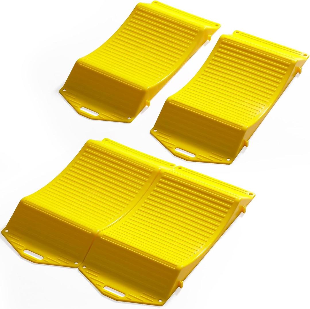 Yellow Heavy-Duty Tire Saver Ramps - Set of 4 Anti-Slip Vehicle Storage Ramps for RV, Camper, Trailer - Powerful Load Bearing Capacity Safe and Durable