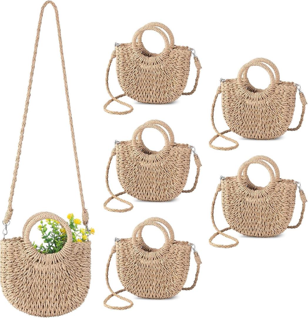 Oudain Straw Purses for Women Semi Circle Rattan Straw Purses Bulk with Handles for Women Wedding Guests Bridesmaid Gifts