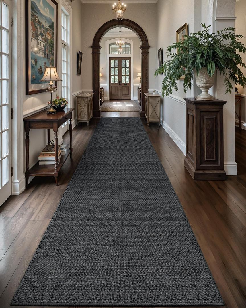 Color&Geometry Door Mat 2'4"x10' Runner Rug with Rubber Backing, Non Slip Washable Hallway Rug, Carpet Runners for Hallway Living Room Bedroom, Heather Grey (Rolled-up NO Creases)