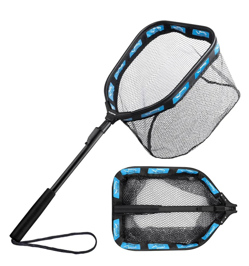 PLUSINNO Floating Fishing Net for Steelhead, Salmon, Fly, Kayak, Catfish, Bass, Trout Fishing, Rubber Coated Landing Net for Easy Catch & Release, Compact & Foldable for Easy Transportation & Storage