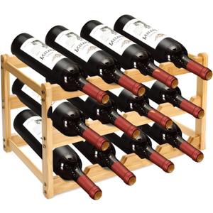 Wine Racks, 3-Tire Bamboo Wine Rack, Wine Rack for Inside Cabinet 12 Bottles Wine Storage Holder Liquor Bottle Display Shelf Suitable for Bar,Home,Kitchen,Cellar Basement,Restaurant