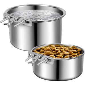 Stainless Steel Dog Bowls, ShineMe 40oz & 60oz No Spill Dog Crate Water and Food Bowls with Hanging Hook for Kennel, Cage and More, 7.0 x 3.7 & 6.2 x 2.5 Feeder Dish for Large and Medium Dogs (Silver)