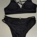 Tainehs Women's Push Up V Neck Bikini Sets Criss Cross Back Two Piece Bathing Suit (Medium, Black)