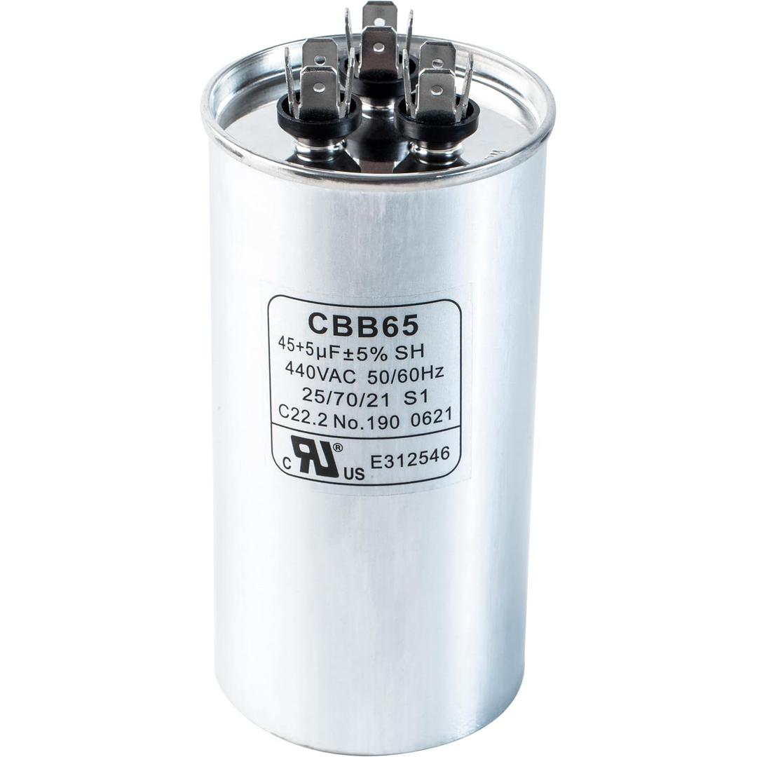 Canamax 45+5 uf MFD 370 or 440 Volt VAC  Round Dual Run Capacitor 50/60 Hz AC Electric - Compatible with Air Conditioner or Heat Pump Condenser
