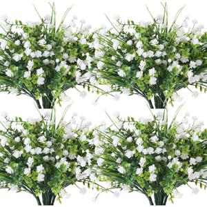 WILLBOND 36 Bundles Artificial Flowers Outdoor, UV Resistant Faux Artificial Plants Shrubs Flower Bulk for Hanging Planter Porch Window Home Wedding Spring Summer Decor (White)