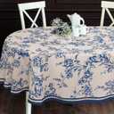Bnejvif Modern Blue Floral Oval Tablecloth 60 x 84 Inch Waterproof, Wrinkle-Free Fabric Table Cover for Indoor and Outdoor Dining Decor