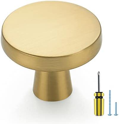 Ravinte 15 Pack Solid Knobs Kitchen Cabinet Round Pulls Dresser Handles Gold Cupboard Hardware Brushed Brass Door Drawer Knobs