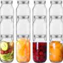 Jucoan 12 Pack 24 oz Glass Mason Jar Canning Jar with Silver Airtight Metal Lids, Regular Mouth Glass Jars for Preserving Fruits, Vegetables, Pickles, Tomato Juices and Sauces, Square Shape