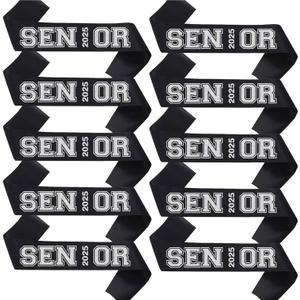 Senior Sash 2025, Black Sashes 10 Pack with Silver Glitter Letters, Class of 2025 Graduation Celebrations Sashes, Finally Graduated Cheerleader Celebration Party Decorations Supplies