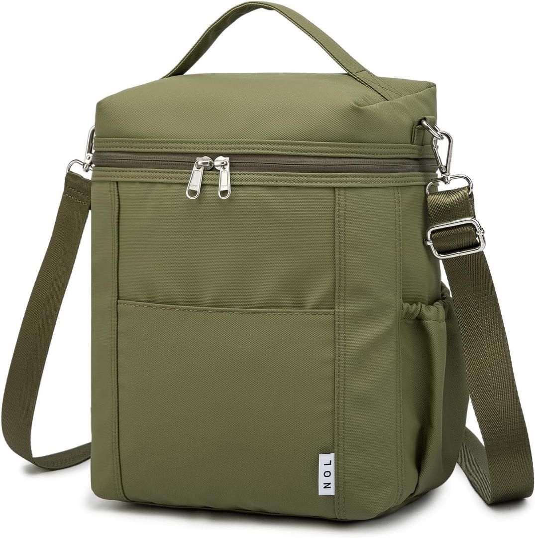 NOL Natural Organic Lifestyle Insulated Lunch Bags for Women Cooler Bag Lightweight Nylon Waterproof Lunch Box For Work (Amy Green, Large)