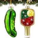 Pickle Ornaments for Christmas Tree and Dinkball Paddle, Traditional Glass Blown, Unique Christmas Pickle Ornaments for Xmas Tree Decorations, Gifts for Sisters Mom Grandparent Women Men