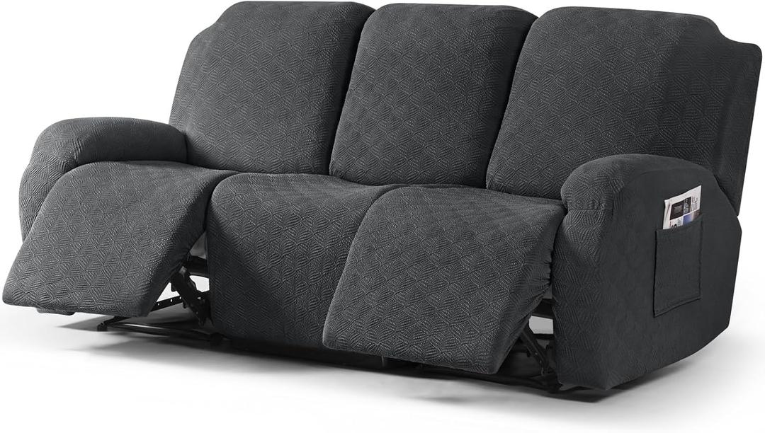 Timeles Recliner Covers for 3 Seater Reclining Sofa Slipcover Furniture Protector for Dogs and Pets Stretch Soft Washable (Three-Seater, Dark Gray)