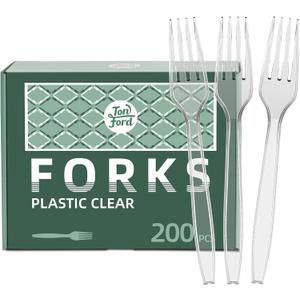 200 Count Clear Plastic Forks Heavy Duty, Premium Disposable Forks, Heat Resistant & BPA Free, Durable Plastic Cutlery for Daily Use