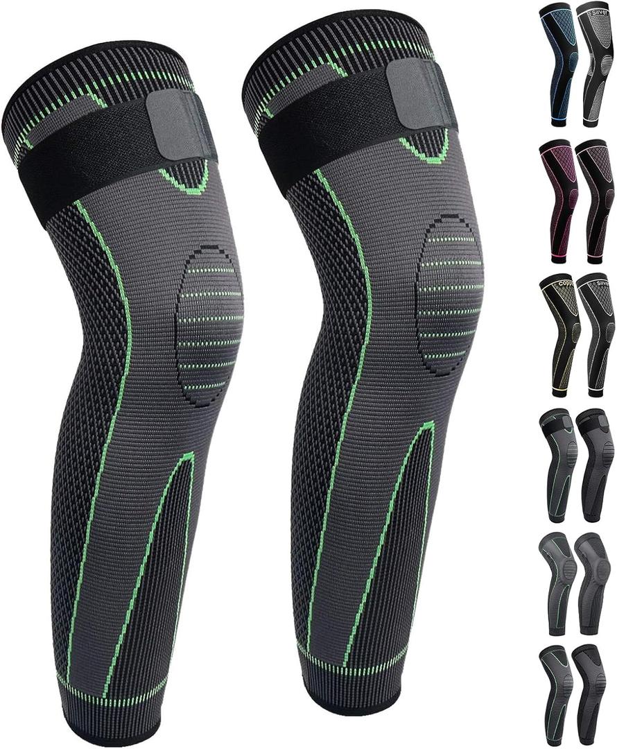 Full Leg Sleeves Long Compression Leg Sleeve Knee Sleeves Protect Leg, for Man Women Basketball, Arthritis Cycling Sport (X-Large (1 Pair), 02_Green Pro)