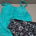 Yonique Blouson Tankini Swimsuits for Women Loose Fit Two Piece Bathing Suits Aqua Green and Floral L