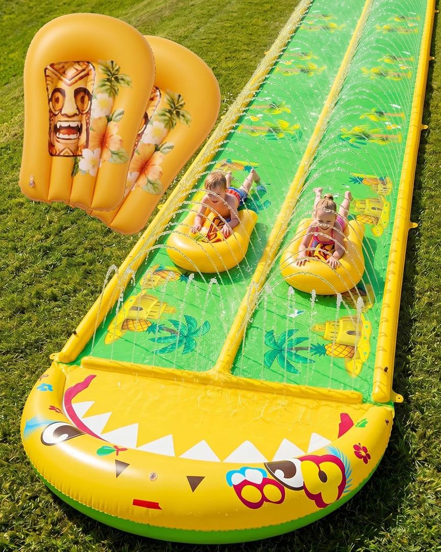 405.9FT Heavy Duty Slip and Slide with Sprinkler and 2 Boards, Water Slide for Adults with 3-Way Water Sprinkler, Giant Slip n Slide for Outdoor Backyard Lawn Kids Teens and Adults (Yellow&Green), 40x5.9FT