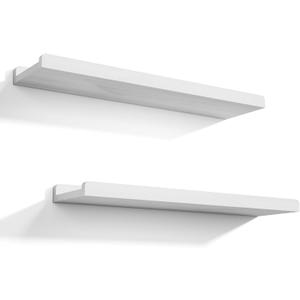 Love-KANKEI Floating Shelves Wall Mounted Set of 2, 24 Inch Wood Storage Wall Shelves for Bedroom Living Room Bathroom Kitchen Office and More White